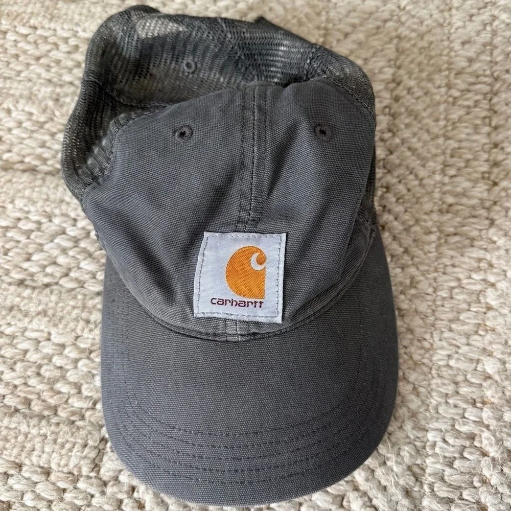 Carhartt Gray Mesh Back Trucker Hat Adjustable Cotton Logo Patch Cap One Size